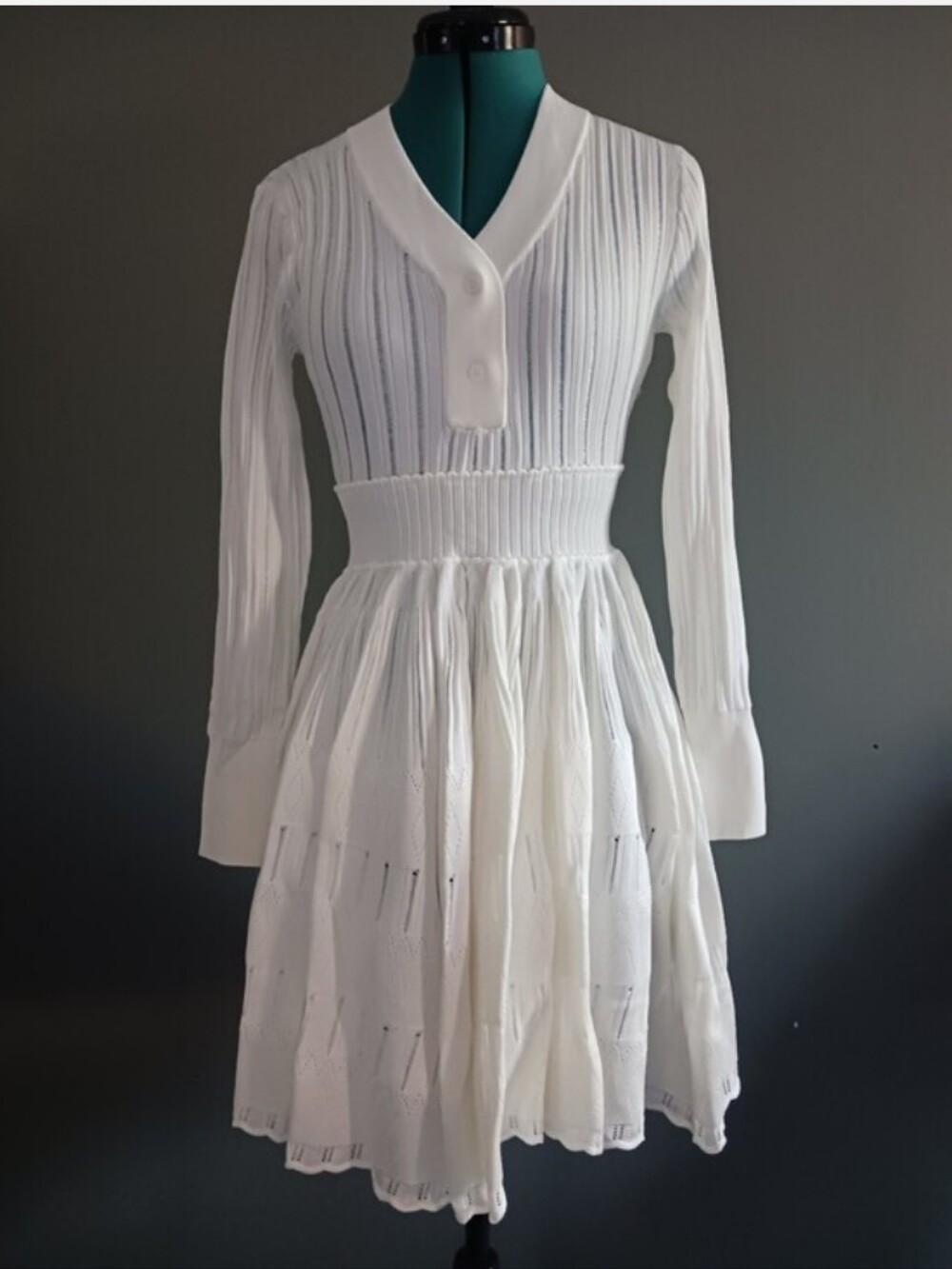 NWT Miss Rosier Geraldine White Pointelle - Knit Dress Size S